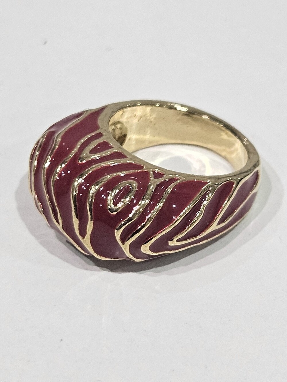 St. John Gold-Tone Ring with Deep Pink Enamel Waves